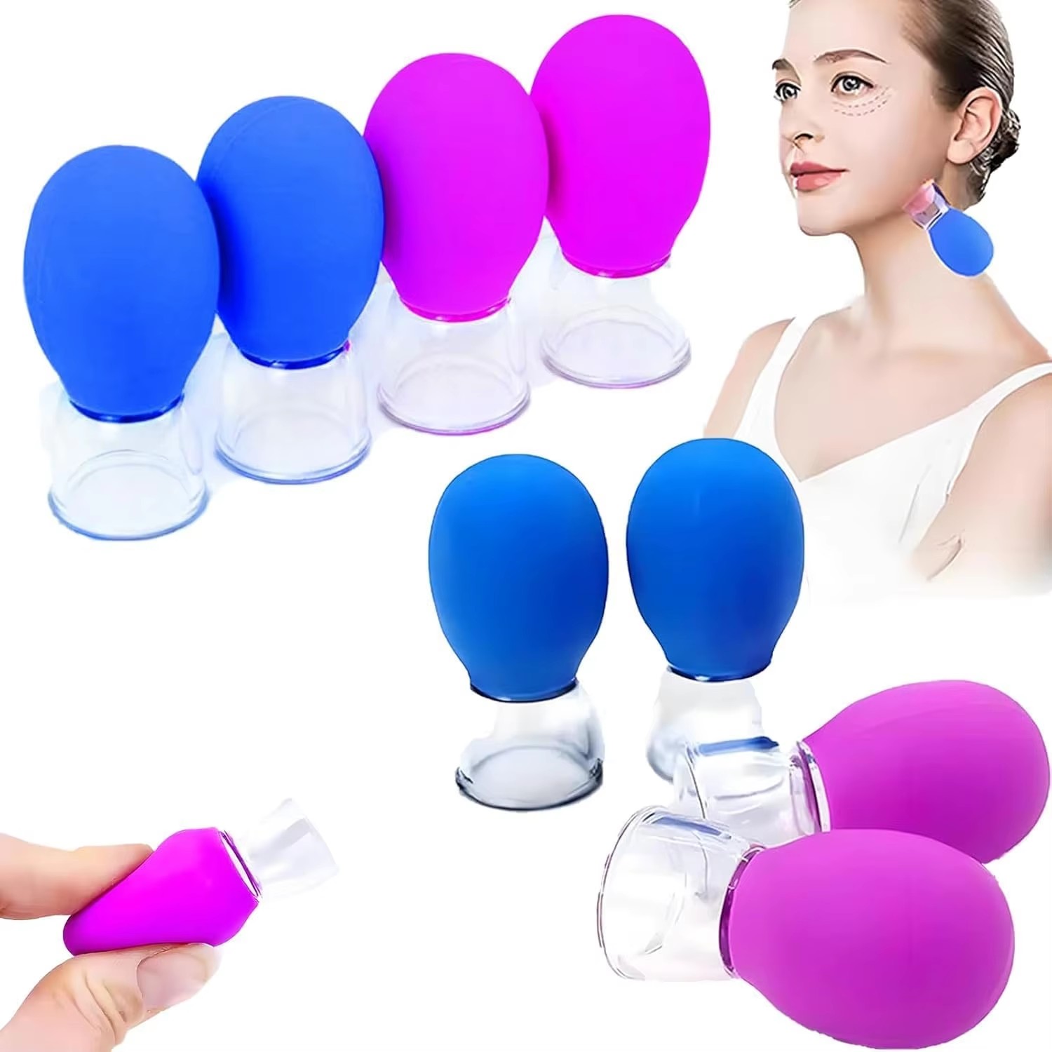 Cupping Therapy Set - ถ้วยนวดหน้าซิลิโคนขนาดเล็กแบบพกพา สำหรับผ่อนคลายผิวหน้า บริเวณรอบดวงตา คอ และใบหน้า นวดอย่างอ่อนโยน