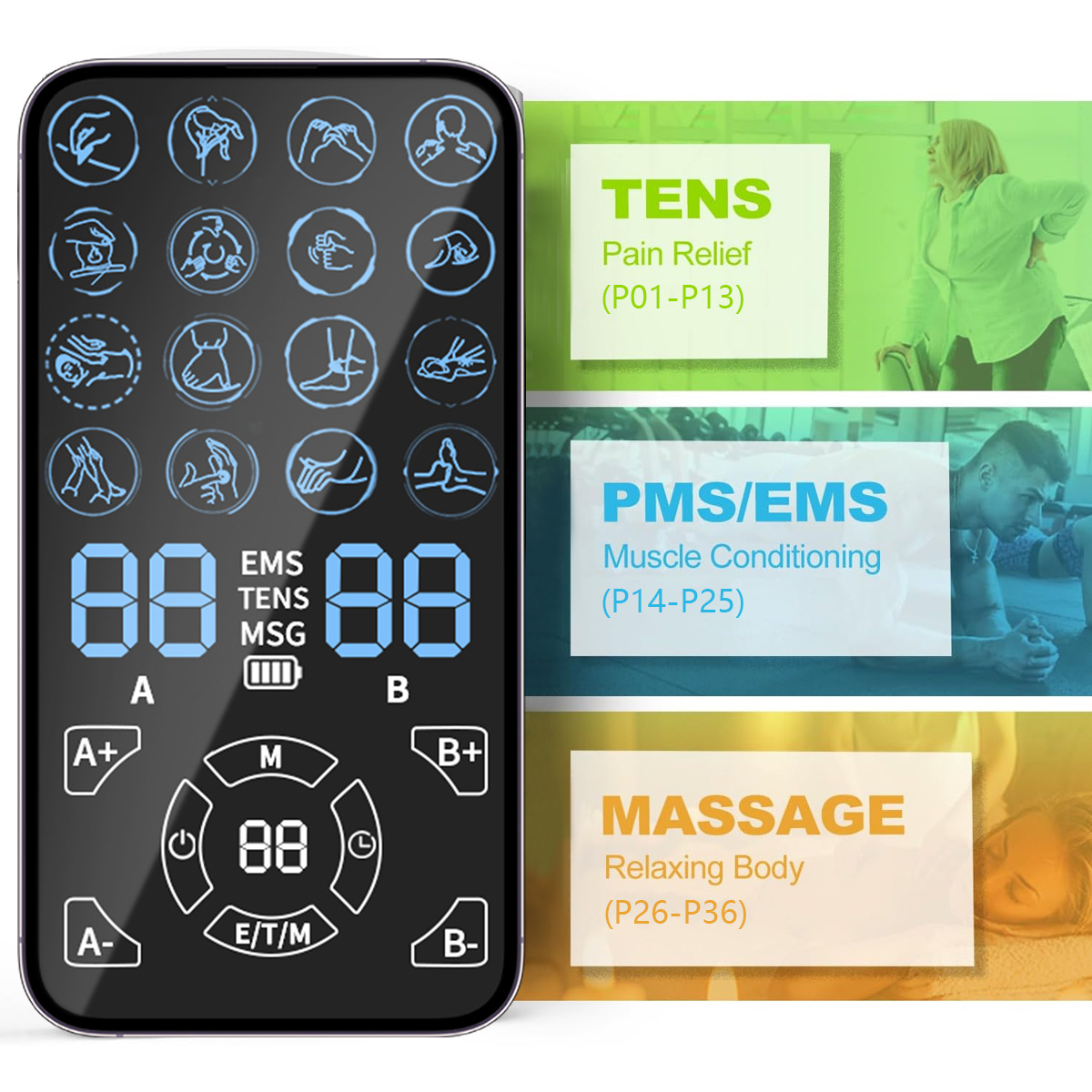 Tens Pain Relief Unit - เครื่องนวดบรรเทาอาการปวด TENS Unit EMS - เครื่องกระตุ้นกล้ามเนื้อแบบพกพาสำหรับใช้ในบ้าน